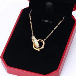 Classic designer Love Necklaces double ring pendant Diamond women Necklace Fashion womens gold silver torque with red box 2022305Y