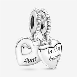100% 925 Sterling Silver Aunt & Niece Split Heart Dangle Charms Fit Original European Charm Bracelet Fashion Women Jewellery Accesso224y