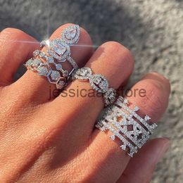 Band Rings UILZ Luxury Zircon Silver Color Honeycomb Open Rings for Woman New Fashion Finger Jewelry WeddParty Girl's Sexy Ring J231205