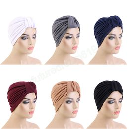 New Women Knot Ruffle Turban Headbands Cap Forehead Loop Head Wrap African Headtie Headscarf Hat Muslim Hats Turbante Mujer