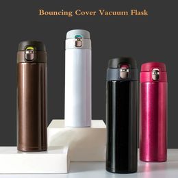 Thermoses 500ML Stainless Steel Bouncing Cover Vacuum Flask Thermos Cup Coffee Tea Milk Thermo Bottle 231205
