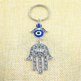 Fashion Jewellery Blue Evil Eye Lucky Fatima Hamsa Hand Turkish Evil Eye Charm Protection Hanger Crystals Car Feng Shui Keychain-1285S