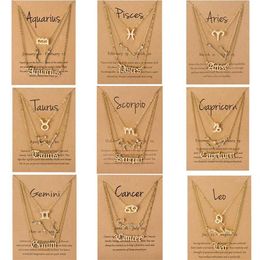 Pendant Necklaces 3Pcs Set Cardboard Star Zodiac Sign 12 Constellation Charm Gold Colour Necklace Aries Cancer Leo Scorpio JewelryP3182