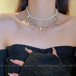 Pendant Necklaces Luxury Pearl Choker For Women Tassel Water Drop Zircon Crystal Party Wedding Banquet Jewelry Accessories