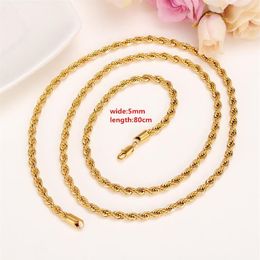 18k Yellow Solid Gold GF Men's Women's Necklace 31 Rope Chain Filled Charming Jewellery Hiphop Rock Fashion lengthen250O