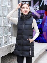 Women's Vests Autumn/Winter Long Vest Sleeveless Jacket Hooded Warm Thickened Cotton Student Casacas Para Mujer