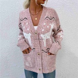 Women's Sweaters Womens Cardigan Christmas Fawn Pattern Cardigans Batwing Sleeve Open Front Casual Knit Sweaters Coat YQ231205