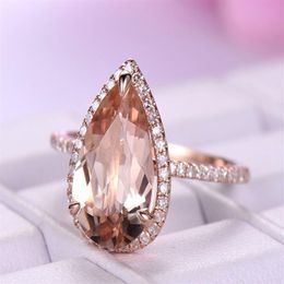 Boutique New Large Drops Gems Women Rings High Copper Rose Gold Diamond Rings Fashion Jewelry Whole168L