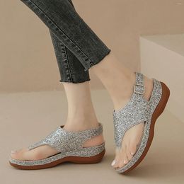 Sandals Fashion Shiny Herringbone Clip Toe Buckle Slingbacks Thick Sole Outdoor Slippers Retro Solid Flat Boho Women Sandalias