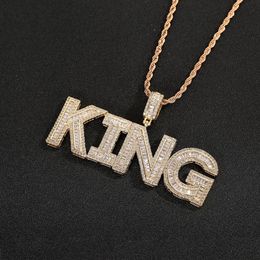 HipHop Custom Names Baguette Letter Pendant Necklace With Rope Chain Gold Silver Bling Zirconia Men Pendants Jewelry256V
