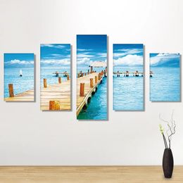 Paintings Sea Pier 5D Diamond Five Connected Pieces Room Decoraitons 100% Full Drill Painting Home Decoration 231205