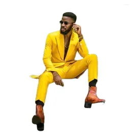 Men's Suits Street Fashion Yellow Costume Homme One Button Men 2 Pcs Groom Prom Wedding Blazer Terno Masculino Slim Fit Jacket Pant