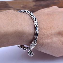 100% Real 925 Sterling Silver Men Bracelet Thick Safe Pattern Vintage Punk Rock Style Bangle Men Fine Jewellery Father's Day Gi259u