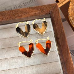 Hoop Earrings Minar Charms Double-sided Printed Leopard Heart Shaped Resin For Women 14K Real Gold Plated Copper Earring