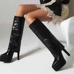 Boots Women's Boots Trend Knee Length Platform Ultrahigh Heel Middle Cylinder Microfiber Female Long Boots Spring Autumn Fashion 231205