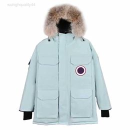 Canadaian Gooses Fashion Long Big Down Jacket Canadian Wolf Fur Collar Parker Style Men Women Hooded Warm Coatlgru