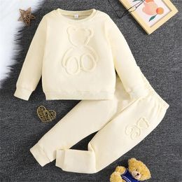 Clothing Sets Baby Boy Long Sleeve Pullover Kid Solid Emboss Bear Sweatshirt Pants Outfit Set Winter Pyjamas 2t Boys 3 Piece Clothes