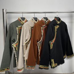 Nepal Bhutan Trend Clothing Men's Embroidered Plush Cotton Jacket Winter Tibet Stage Performance Overcoat Tibetan Ethnic Coat