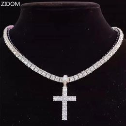 Designers necklaces cuban link gold chain chains Cross Necklace With 4mm Zircon Tennis Chain Iced Out Bling271j