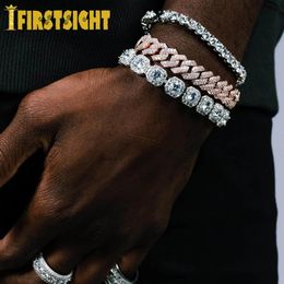 Chain Iced Out Bling 5A Cubic Zirconia Square Charm Bracelet 8MM Silver Colour CZ Tennis Chain Bangle Hip Hop Fashion Mens Jewellery 231205