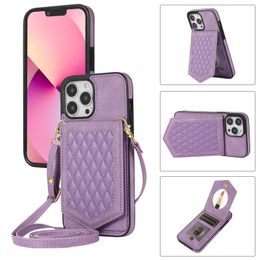 Women's lanyard wallet mirror leather phone case For iphone 15 14 13 12 11 Pro Max Mini X XS XR RFID Blocking Leather Phone Cover