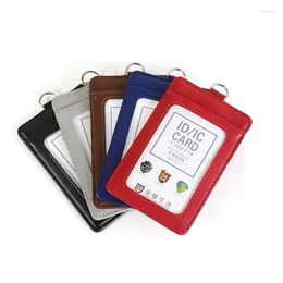 Card Holders E74B ID Badge Holder PU Leather Wallet For Case With 1 Slots Clear Window Hanging Name Ho