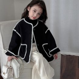 Jackets Girl en Coat Jacket Windbreak 2023 Black Warm Thicken Winter CottonOvercoat Plus Size Children's Clothing 231205