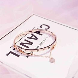 Gold Rose Stainless Steel Bracelets Bangles Female Heart Forever Love Charm Bracelet for Women Jewelry205t