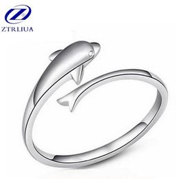 Popular Fashion Cute Animal 925 Sterling Silver Jewellery Personality Dolphin Exquisite Opening Silver Rings SR21215M