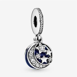 100% 925 Sterling Silver Moon & Blue Sky Dangle Charms Fit Original European Charm Bracelet Fashion Women Jewellery Accessories312r