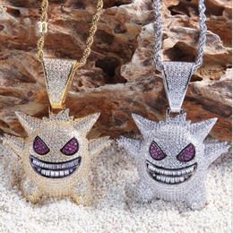 Ghost Necklace & Pendant With 4mm Tennis Chain Gold Silver Color Bling Cubic Zircon Men's Hip hop Jewelry For Gift303N