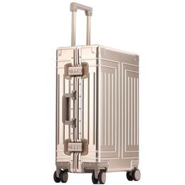 Suitcases 100% Aluminum-magnesium Boarding Rolling Luggage Business Cabin Case Spinner Travel Trolley Suitcase With Wheels276y