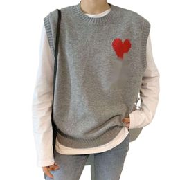 Amis Designer Sweater Top Quality New Knitted Vest Women's Love Heart A Cashmere Sweater Tank Top For Winter Thickening Outwear