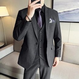 Men's Suits ( Jacket Vest Pants ) High-end Brand Formal Business Mens Suit Three-piece Groom Wedding Dress Solid Color Plus Size