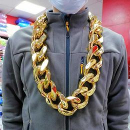 FishSheep Hip Hop Gold Color Big Acrylic Chunky Chain Necklace For Men Punk Oversized Large Plastic Link Chain Men's Jewelry 218D