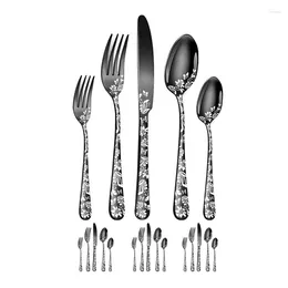 Forks 20-Piece Set Stainless Steel Silverware Cutlery For 4 Unique Pattern Design Dishwasher Safe/Forks/Spoons