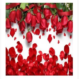 Custom 3d Po Wall paper Original beautiful romantic love red rose flower petals TV background wall Home Decor Living Room Wall 281j