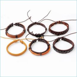 Charm Bracelets Leather Bracelet Mtilayer Braid Jewellery Fashion Black Punk Wrap Bracelets Drop Delivery Jewellery Bracelets Dhb29