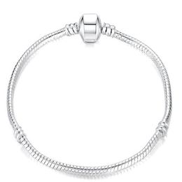 10pcs lot Silver Plated Bangle Bracelets Snake Chain with Barrel Clasp For DIY European Beads Bracelet C16279m