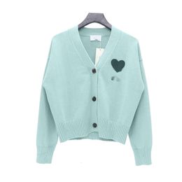 Amis Designer Sweater Top Quality Classic Love Embroidered Peach Heart Letter Wool Knitted V-neck Cardigan Sweater Unisex