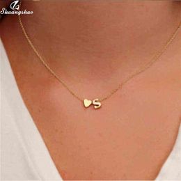 Shuangshuo Tiny Initial S Cute Mini Heart Choker Necklace Chain Love Letter Pendant Women Simple Holiday Collier Girlfriend Gift G283s