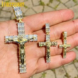 Pendant Necklaces Iced Out Jesus Cross Pendant Necklace For Men Women With Rope Chain Bling 5A Geometric Zircon Religion Fashion Hip Hop Jewellery 231204