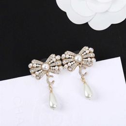 2022 Top quality Charm drop earring with diamond and nature shell beads knot shape for women wedding jewelry gift have box PS7800213e