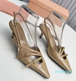 Women's High Quality Sandals Fashion Pointed Fine Strap Stitching Genuine Leather High Heels Show Party Wedding Comfortable Dress Shoes