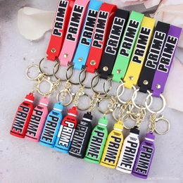 Keychains Lanyards Cartoon Prime Hydration Drink Keychain For Women Soft Rubber Beverage Car Key Chains Charms Couple Keyring Children Gift 231204