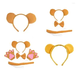 Party Supplies 1/3/4Pcs Bear Costume Set Ears Headband Tail Bow Tie For Kids Halloween Christmas Cosplay