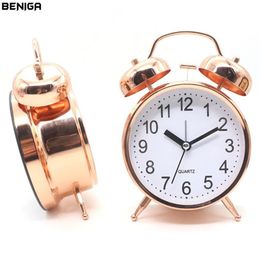 4 inch Rose Gold Alarm Desk Clock with Night Light Battery Operated Student Desktop Home Office Needle Mute Silently Table Clock239e