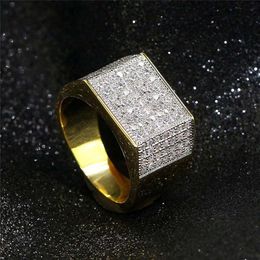 Vecalon Punk Hiphop Rock ring for men Pave setting 119pcs 5A Zircon cz Yellow Gold Filled 925 silver male Party Band rings316g