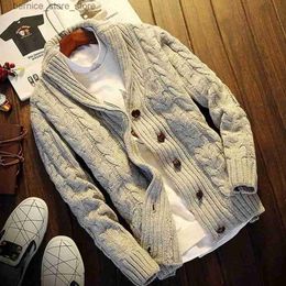 Men's Down Parkas Men Sweater Coat Casual Thicken Cardigan Sweater Men Button Up Coat Pure Colour Chunky Knit Cardigan Men Fashion Clothing Hood Q231205