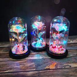 Wishing Girl Galaxy Rose In Flask LED Flashing Flowers In Glass Dome For Wedding Decoration Valentine'S Day Gift With Gift Bo2583